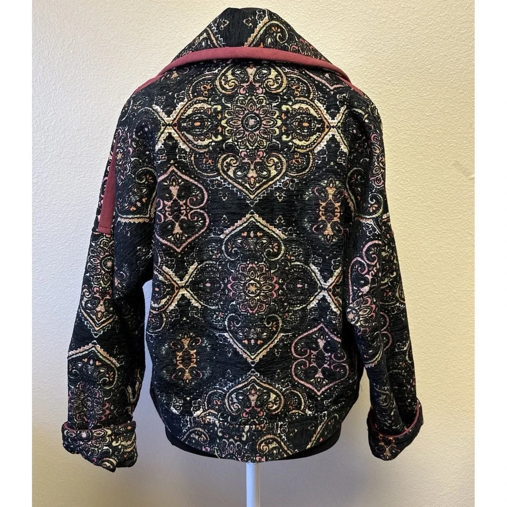 Free People Women's Small Tapestry Labyrinth Moto Jacket Bohemian‎ Hipster Chic